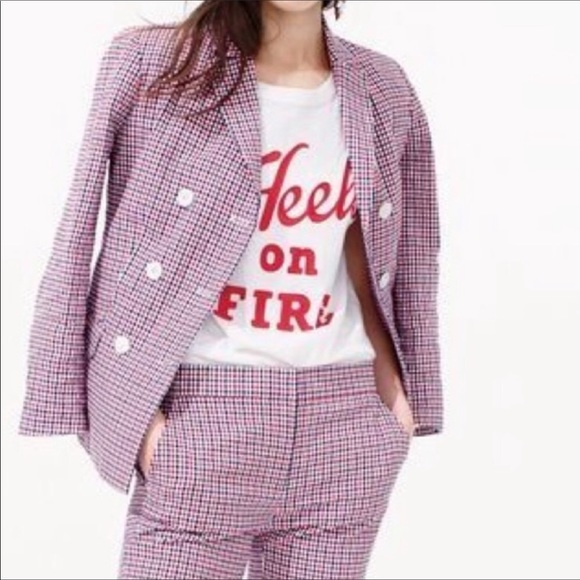 * SOLD * J. Crew Red Blue Gingham Double-breasted Seersucker Cotton Blazer 14 - Picture 3 of 14